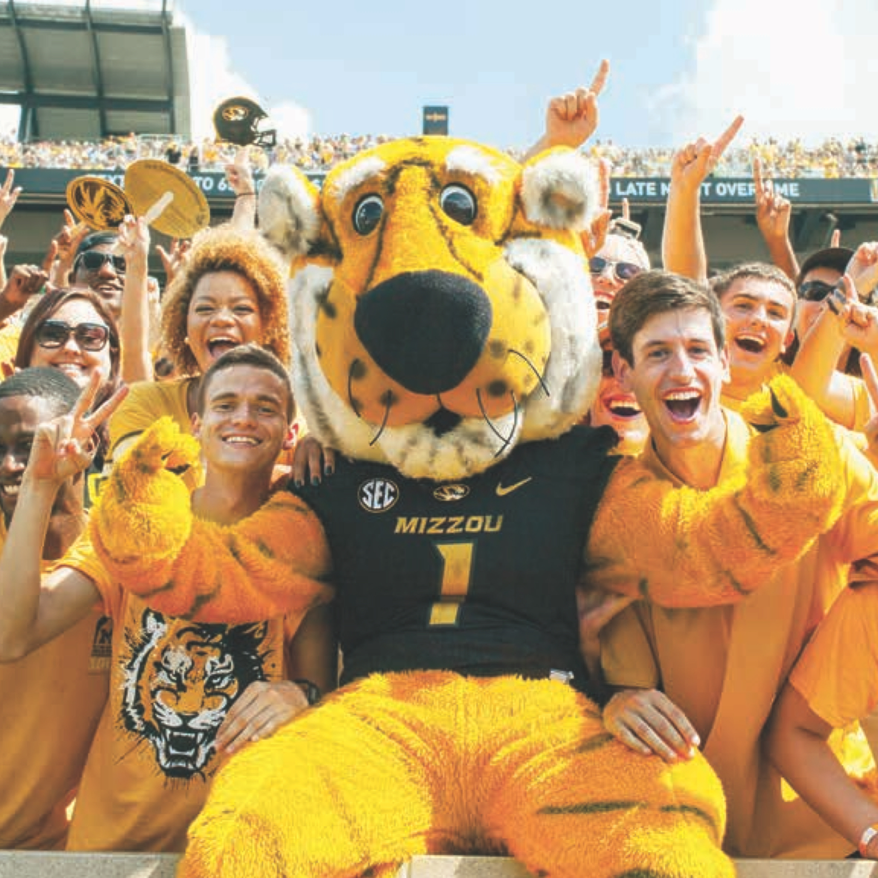 University of Missouri mascot with fans